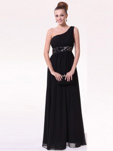 Cute Black Prom Evening Gown Prom and Party and For with Beading One Shoulder Sleeveless Side Zipper