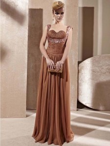 Fashionable Brown Sweetheart Zipper Beading Prom Gown Sleeveless