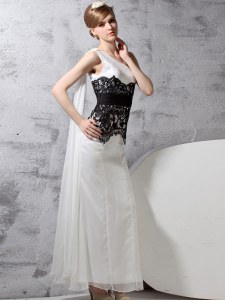 Custom Made One Shoulder Sleeveless Chiffon Prom Dress Lace Side Zipper