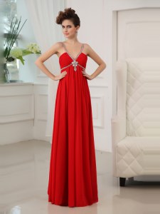 Floor Length Red Homecoming Dresses V-neck Sleeveless Zipper