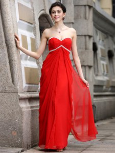 Custom Design Coral Red Sweetheart Zipper Beading Prom Dress Sleeveless