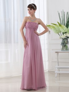Custom Fit Sleeveless Chiffon Floor Length Zipper Prom Dresses in Lilac with Hand Made Flower