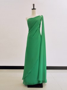 One Shoulder Floor Length Zipper Homecoming Dress Green for Prom and Party with Ruching