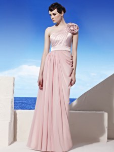 One Shoulder Pink Sleeveless Chiffon Side Zipper Dress for Prom for Prom and Party