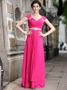 Fabulous Beading Prom Party Dress Hot Pink Zipper Sleeveless Floor Length