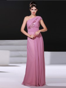 Fabulous Lilac One Shoulder Neckline Ruching Dress for Prom Sleeveless Criss Cross