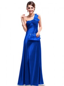 Wonderful One Shoulder Floor Length Criss Cross Dress for Prom Royal Blue for Prom and Party with Ruching