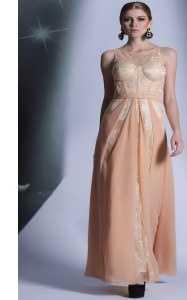 Scoop Peach Sleeveless Lace Floor Length Evening Dress