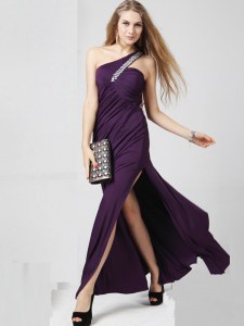 Fashionable One Shoulder Purple Sleeveless Chiffon Criss Cross Prom Homecoming Dress for Prom and Party