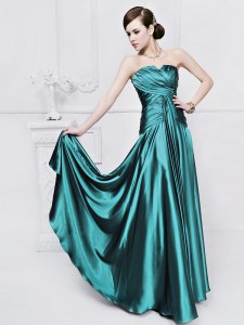 Teal Sleeveless Elastic Woven Satin Lace Up Homecoming Party Dress for Prom and Party
