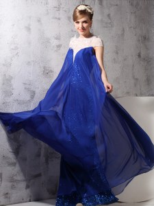 Sequins Royal Blue Sleeveless Chiffon and Sequined Zipper Evening Dress for Prom and Party