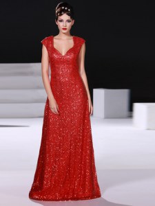 Designer Sleeveless Zipper Floor Length Sequins Prom Evening Gown