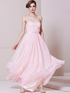 Baby Pink Zipper Prom Dresses Beading Sleeveless Floor Length