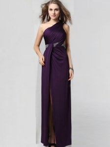 Customized One Shoulder Floor Length Column/Sheath Sleeveless Purple Homecoming Dress Criss Cross