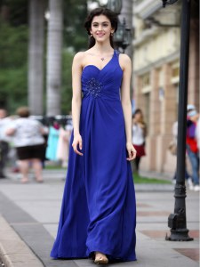 Beauteous Floor Length Royal Blue Prom Dresses One Shoulder Sleeveless Side Zipper
