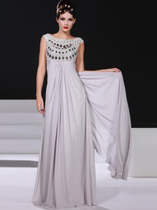 Stunning Silver Sleeveless Beading and Lace Floor Length Prom Evening Gown
