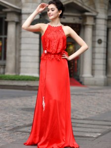 Scoop Sleeveless Zipper Floor Length Beading and Appliques Dress for Prom