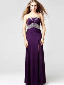 Fine Sequins Purple Zipper Sleeveless Floor Length