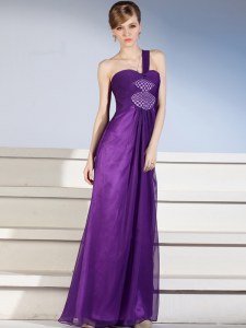 Best Purple One Shoulder Zipper Ruching and Bowknot Prom Dresses Sleeveless