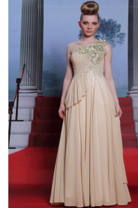 Column/Sheath Dress for Prom Champagne One Shoulder Chiffon Sleeveless Floor Length Side Zipper