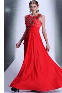 Sumptuous Chiffon Bateau Sleeveless Zipper Hand Made Flower Prom Dresses in Red