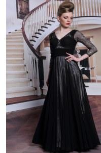 Elegant Black Zipper V-neck Beading Homecoming Dress Chiffon 3 4 Length Sleeve