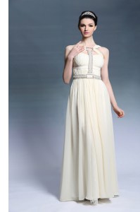 Light Yellow Sleeveless Chiffon Side Zipper Evening Dress for Prom and Party