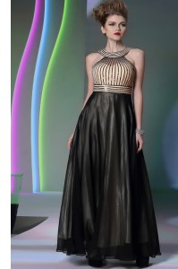 Free and Easy Halter Top Floor Length Empire Sleeveless Black Prom Dress Side Zipper