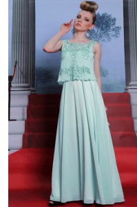 Scalloped Sleeveless Side Zipper Floor Length Embroidery Celebrity Inspired Dress