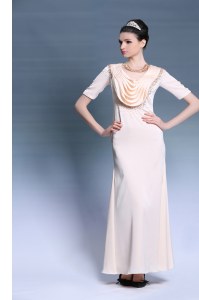 Chic Scoop Floor Length Zipper Champagne for Prom and Party with Beading and Ruching