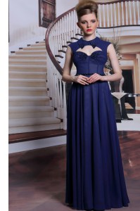 Custom Fit Navy Blue Zipper High-neck Beading Dress for Prom Chiffon Sleeveless