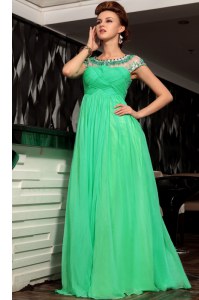 Dazzling Green Scoop Side Zipper Beading and Ruching Prom Dress Sleeveless