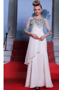 New Arrival Scoop 3 4 Length Sleeve Chiffon Dress for Prom Beading and Appliques Zipper