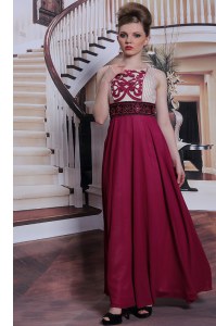 Beautiful Sleeveless Chiffon Floor Length Side Zipper Prom Gown in Burgundy with Beading and Appliques