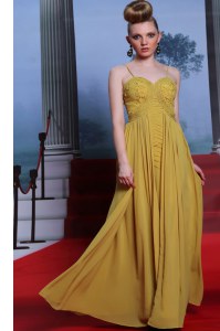 On Sale Gold Sleeveless Floor Length Appliques Side Zipper Prom Dress