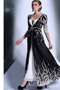 Elegant Black Chiffon Zipper Square Half Sleeves Ankle Length Prom Evening Gown Pattern