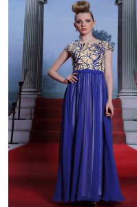 Pretty Sequins Scoop Cap Sleeves Zipper Evening Dress Royal Blue Chiffon