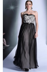 Fantastic Floor Length Black Prom Dresses Strapless Sleeveless Side Zipper