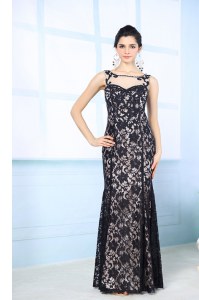Customized Black Column/Sheath Scoop Sleeveless Chiffon Floor Length Side Zipper Lace Prom Dress