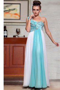 Sequins Ankle Length Blue And White Prom Evening Gown Straps Sleeveless Side Zipper