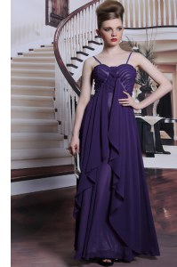 Purple Sleeveless Floor Length Beading Side Zipper Prom Party Dress