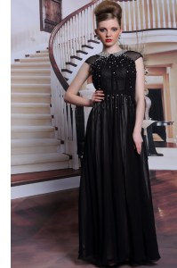 Captivating Black Prom Dresses Prom and Party and For with Beading and Appliques Scoop Sleeveless Zipper