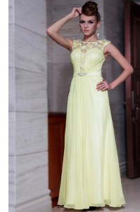Artistic Scoop Light Yellow Cap Sleeves Chiffon Zipper Prom Dress for Prom and Party