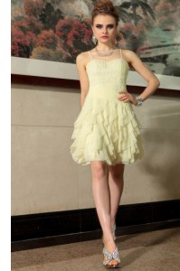 Light Yellow Prom Dresses Prom and Party and For with Ruffled Layers Spaghetti Straps Sleeveless Side Zipper