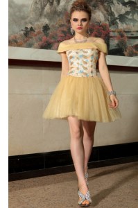 Unique Beading Pageant Dress for Teens Gold Side Zipper Cap Sleeves Mini Length