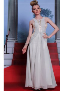 Scoop Silver Sleeveless Beading and Appliques and Ruching Floor Length Prom Dresses