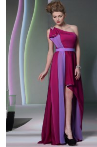 Burgundy One Shoulder Neckline Beading and Sashes ribbons Prom Party Dress Sleeveless Side Zipper