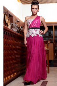 Custom Designed One Shoulder Fuchsia Sleeveless Chiffon Side Zipper Dress for Prom for Prom and Party