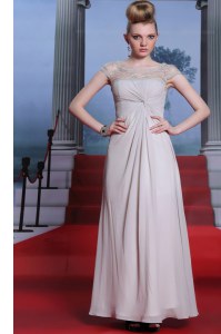 Captivating Silver Sleeveless Beading and Lace and Ruching Floor Length Dress for Prom