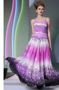 Colorful Empire Prom Evening Gown Multi-color Spaghetti Straps Chiffon Sleeveless Floor Length Side Zipper